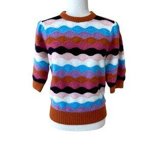 SUNCOO Paris Multicolor Wave Pattern Short Sleeve Sweater M